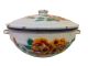 oude brocante vintage decoratieve pan met bloemversiering